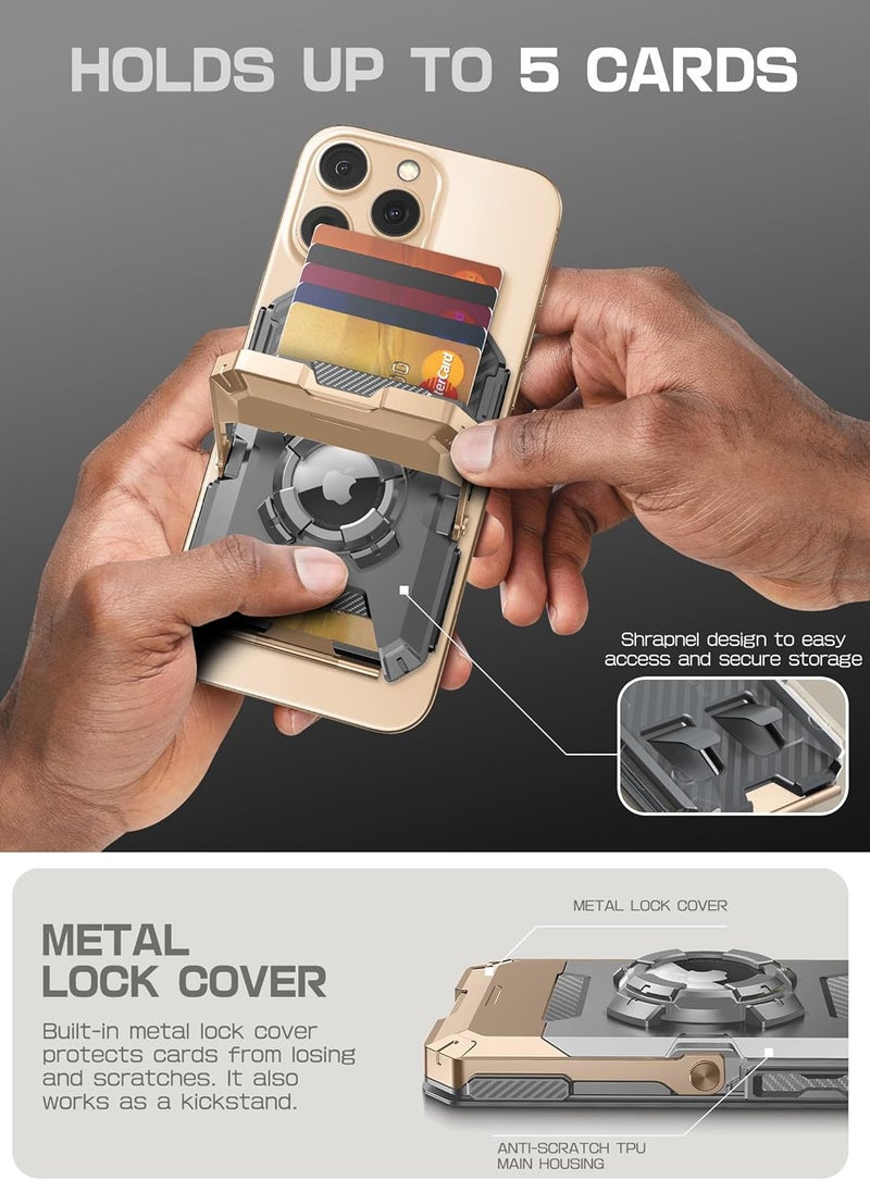 SupCase محفظة ماغ سيف مع حامل آير تاج، محفظة مغناطيسية للرجال، [تحمل 5 بطاقات] [حامل قابل للتعديل] [حماية RFID] حامل بطاقات ثلاثي القوائم لسلسلة آيفون 17/16/15/14/13/12، ذهب صحراوي - Image 4